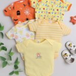 New Born Baby Multi-Color Cotton Sleep Suit Romper Body Jumpsuti Body Suit for Boys and Girls Combo Set of 5 - Yellow